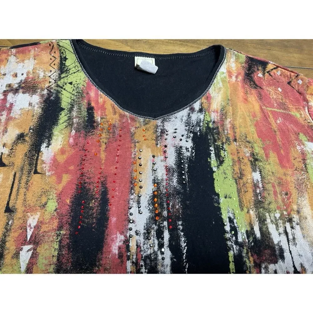 Jess & Jane Tunic Top Shirt Size 1X Abstract Art To Wear Boho - Picture 5 of 12